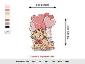 Teddy Bear Heart Machine Embroidery Pattern - Color Chart