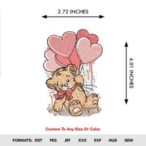 Teddy Bear Heart Machine Embroidery Pattern - Color Chart