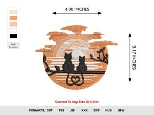Love Cat Couple Machine Embroidery Sunset Pattern - Color Chart