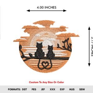Love Cat Couple Machine Embroidery Sunset Pattern - Color Chart