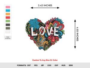 Heart Love Valentine Embroidery Pattern - Color Chart