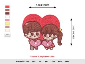 Love Couple Heart Machine Embroidery Pattern - Color Chart
