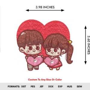Love Couple Heart Machine Embroidery Pattern - Color Chart