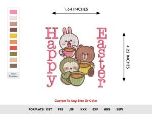 Happy Easter Bunny Machine Embroidery Pattern - Color Chart