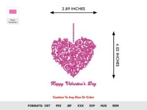 Happy Valentine's Day Heart Embroidery Pattern - Color Chart