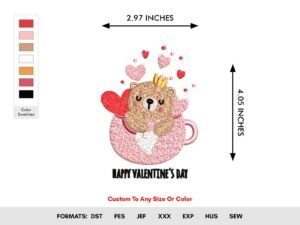 Cute Valentine Bear Machine Embroidery Pattern - Color Chart