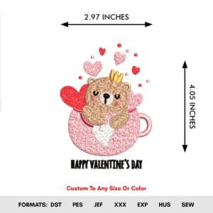Cute Valentine Bear Machine Embroidery Pattern - Color Chart