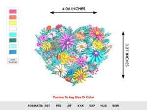 Floral Spring Embroidery Pattern, Flower Heart - Color Chart