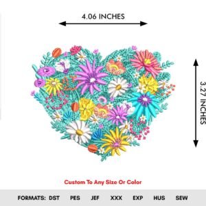 Floral Spring Embroidery Pattern, Flower Heart - Color Chart
