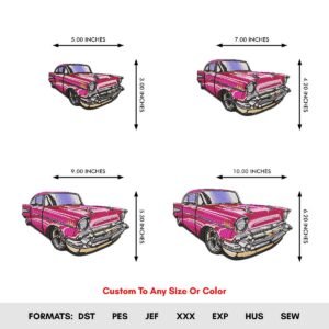 Pink Classic Car Machine Embroidery Pattern - Color Chart