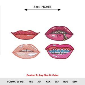 Sexy Lips Machine Embroidery Mouth Pattern - Color Chart