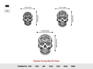 Day of the Dead Machine Embroidery Pattern Floral Skull, 3 Sizes - Color Chart