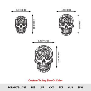 Day of the Dead Machine Embroidery Pattern Floral Skull, 3 Sizes - Color Chart