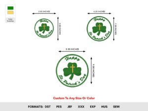 St Patrick Clover Leaf Machine Embroidery Pattern, 3 Sizes - Color Chart