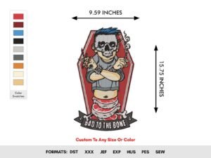 Skull Bad to Bone Machine Embroidery Design - Color Chart