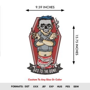 Skull Bad to Bone Machine Embroidery Design - Color Chart