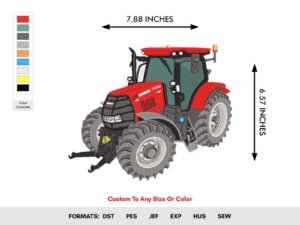 Red Farm Tractor Machine Embroidery Design - Color Chart