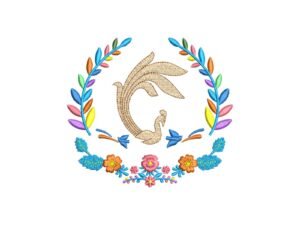 Peacock Monogram Colorful Frame Machine Embroidery Pattern