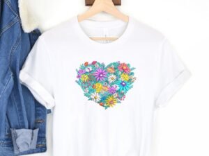 Floral Spring Embroidery Pattern, Flower Heart