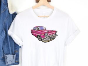 Pink Classic Car Machine Embroidery Pattern