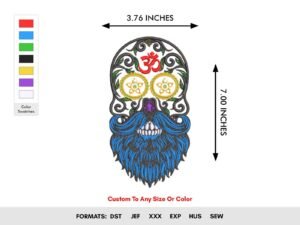 Bearded Skull Machine Embroidery Design - Mexican Skull