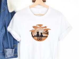 Love Cat Couple Machine Embroidery Sunset Pattern